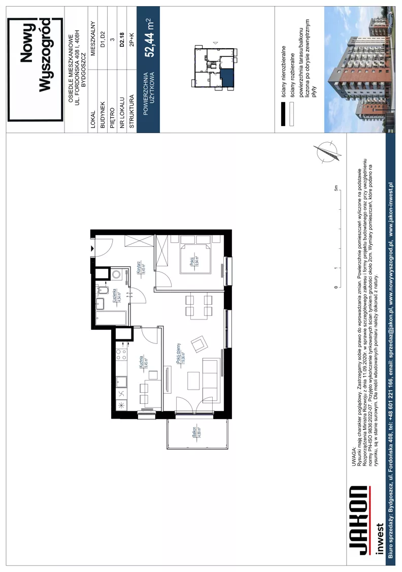 2 pokoje, mieszkanie 52,44 m², piętro 3, oferta nr D2.18, Nowy Wyszogród, Bydgoszcz, Stary Fordon, ul. Fordońska 408