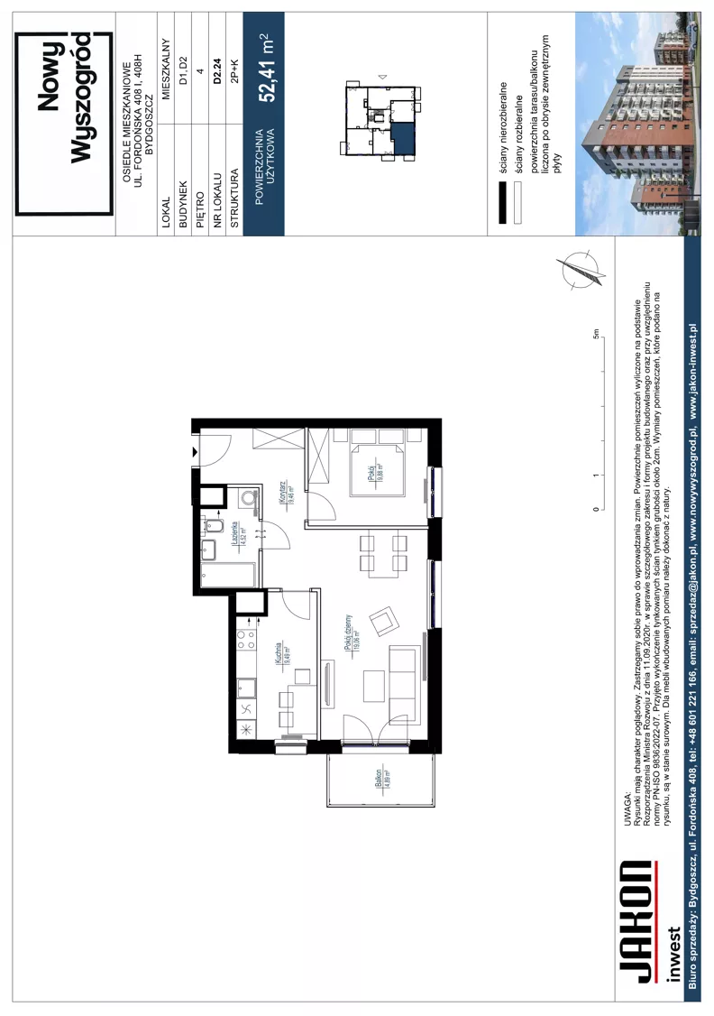 2 pokoje, mieszkanie 52,41 m², piętro 4, oferta nr D2.24, Nowy Wyszogród, Bydgoszcz, Stary Fordon, ul. Fordońska 408