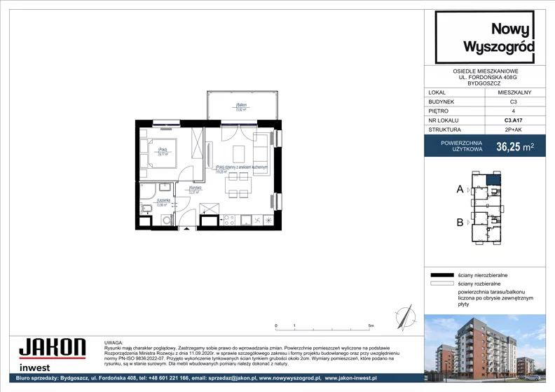 2 pokoje, mieszkanie 36,25 m², piętro 4, oferta nr C3.A17, Nowy Wyszogród, Bydgoszcz, Stary Fordon, ul. Fordońska 408