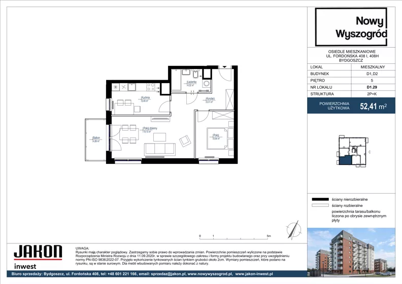 2 pokoje, mieszkanie 52,41 m², piętro 5, oferta nr D1.29, Nowy Wyszogród, Bydgoszcz, Stary Fordon, ul. Fordońska 408