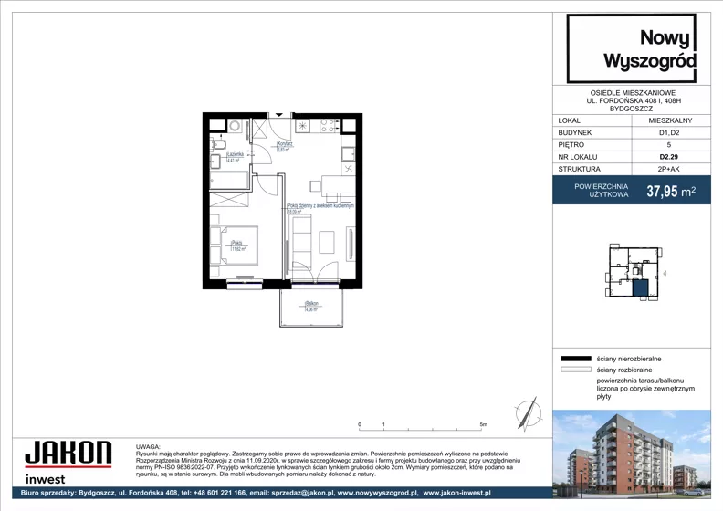2 pokoje, mieszkanie 37,95 m², piętro 5, oferta nr D2.29, Nowy Wyszogród, Bydgoszcz, Stary Fordon, ul. Fordońska 408