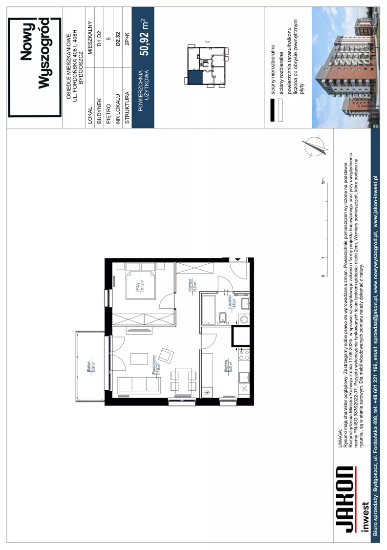 2 pokoje, mieszkanie 50,92 m², piętro 5, oferta nr D2.32, Nowy Wyszogród, Bydgoszcz, Stary Fordon, ul. Fordońska 408