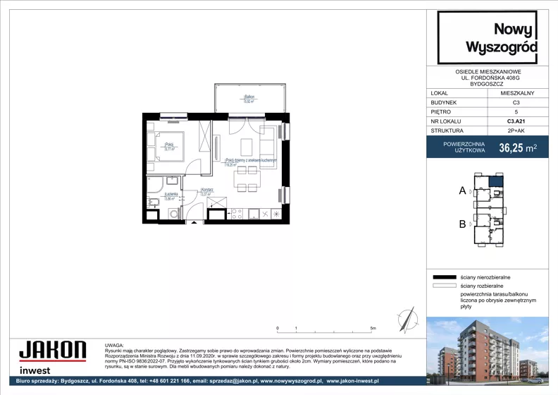2 pokoje, mieszkanie 36,25 m², piętro 5, oferta nr C3.A21, Nowy Wyszogród, Bydgoszcz, Stary Fordon, ul. Fordońska 408