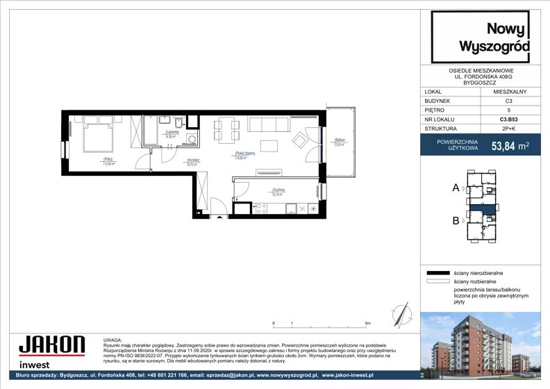2 pokoje, mieszkanie 53,84 m², piętro 5, oferta nr C3.B53, Nowy Wyszogród, Bydgoszcz, Stary Fordon, ul. Fordońska 408