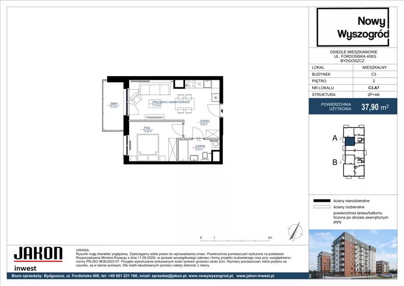 2 pokoje, mieszkanie 37,90 m², piętro 2, oferta nr C3.A7, Nowy Wyszogród, Bydgoszcz, Stary Fordon, ul. Fordońska 408