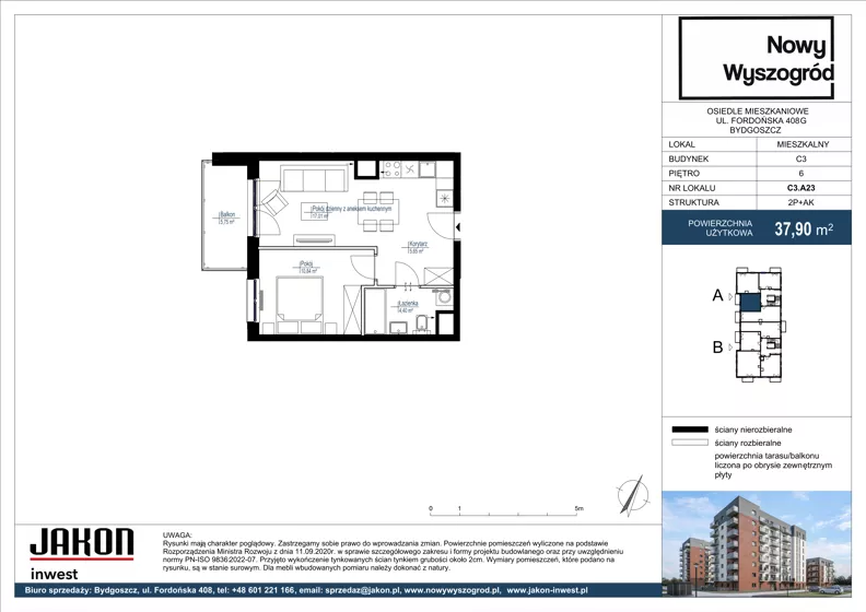 2 pokoje, mieszkanie 37,90 m², piętro 6, oferta nr C3.A23, Nowy Wyszogród, Bydgoszcz, Stary Fordon, ul. Fordońska 408