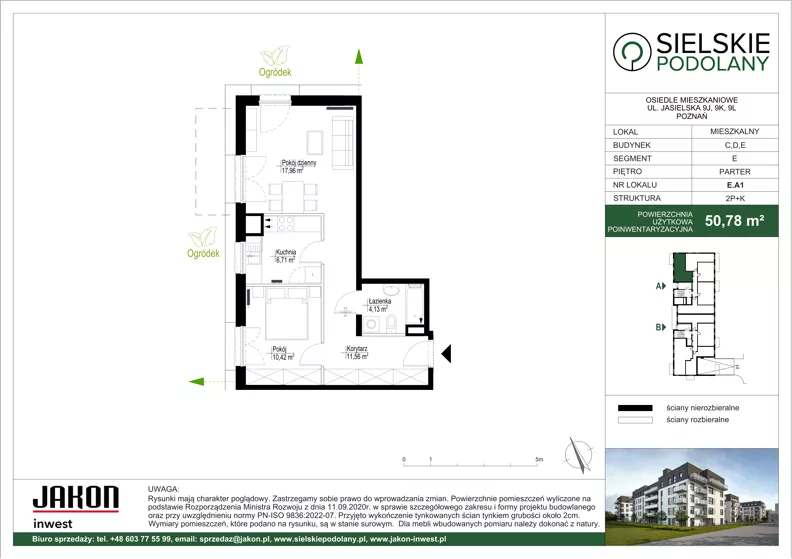 2 pokoje, mieszkanie 50,78 m², parter, oferta nr E.A1, Sielskie Podolany, Poznań, Podolany, Podolany, ul. Jasielska 9