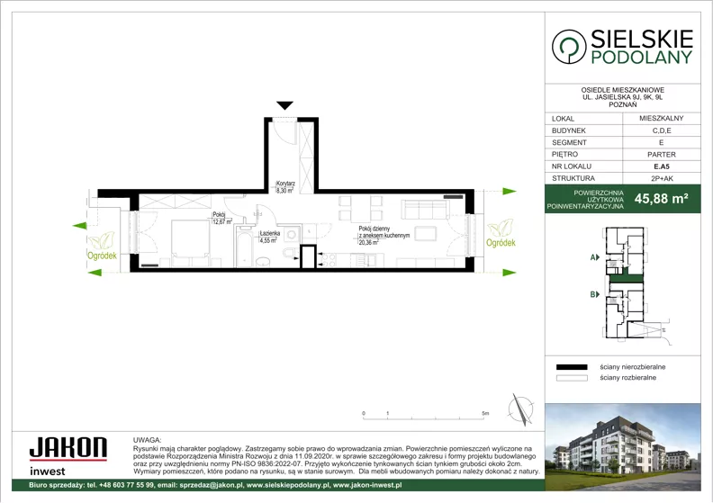 2 pokoje, mieszkanie 45,88 m², parter, oferta nr E.A5, Sielskie Podolany, Poznań, Podolany, Podolany, ul. Jasielska 9