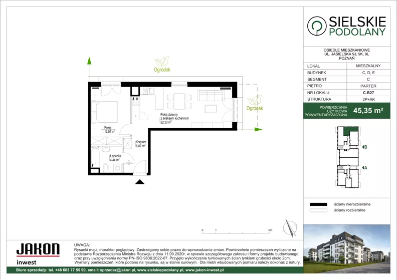 2 pokoje, mieszkanie 45,35 m², parter, oferta nr C.B27, Sielskie Podolany, Poznań, Podolany, Podolany, ul. Jasielska 9