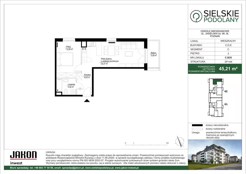 2 pokoje, mieszkanie 45,21 m², piętro 2, oferta nr C.B35, Sielskie Podolany, Poznań, Podolany, Podolany, ul. Jasielska 9