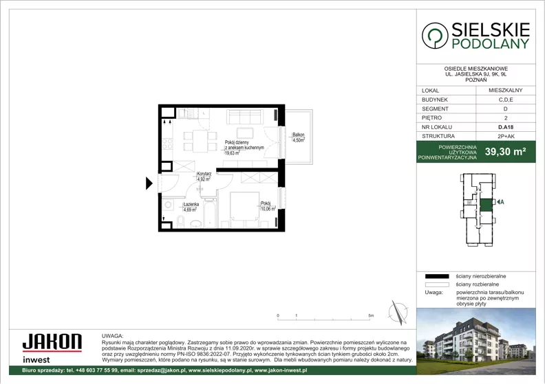 2 pokoje, mieszkanie 39,30 m², piętro 2, oferta nr D.A18, Sielskie Podolany, Poznań, Podolany, Podolany, ul. Jasielska 9