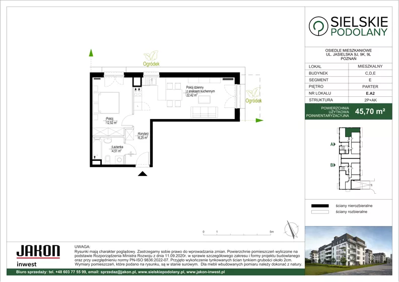 2 pokoje, mieszkanie 45,70 m², parter, oferta nr E.A2, Sielskie Podolany, Poznań, Podolany, Podolany, ul. Jasielska 9