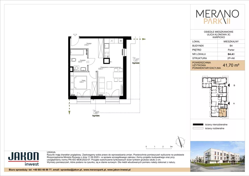 2 pokoje, mieszkanie 41,70 m², parter, oferta nr B4.A1, Merano Park II, Wolsztyn, ul. Klonowa 3
