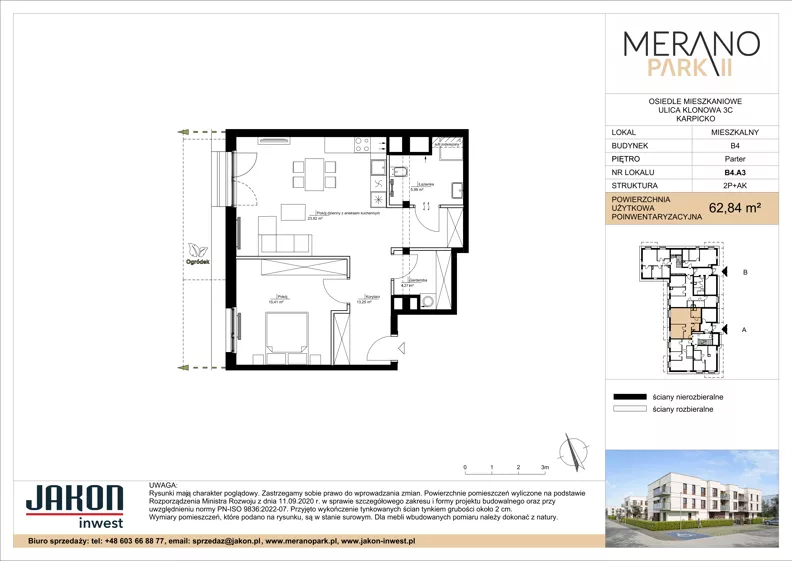 2 pokoje, mieszkanie 62,84 m², parter, oferta nr B4.A3, Merano Park II, Wolsztyn, ul. Klonowa 3