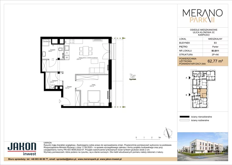 2 pokoje, mieszkanie 62,77 m², parter, oferta nr B3.B11, Merano Park II, Wolsztyn, ul. Klonowa 3