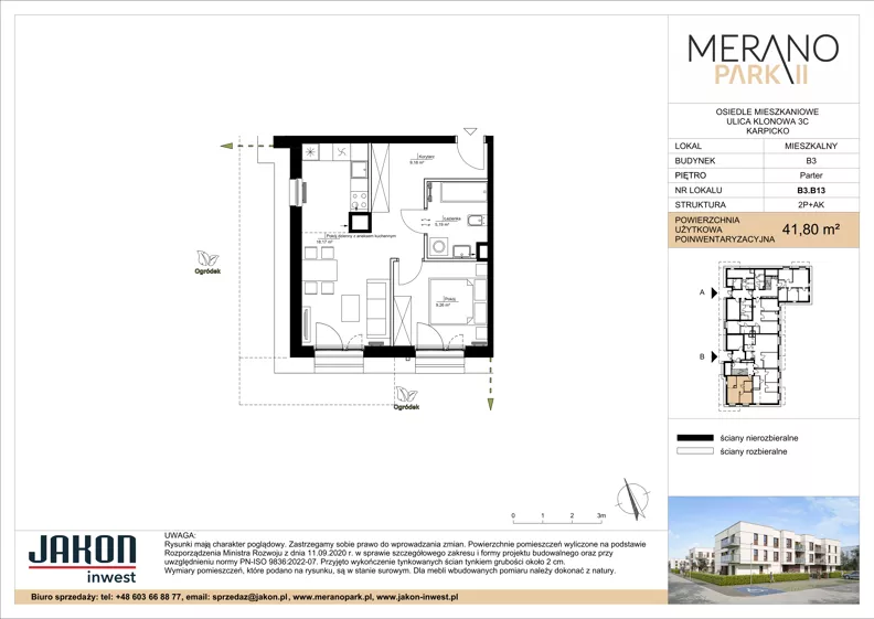 2 pokoje, mieszkanie 41,80 m², parter, oferta nr B3.B13, Merano Park II, Wolsztyn, ul. Klonowa 3
