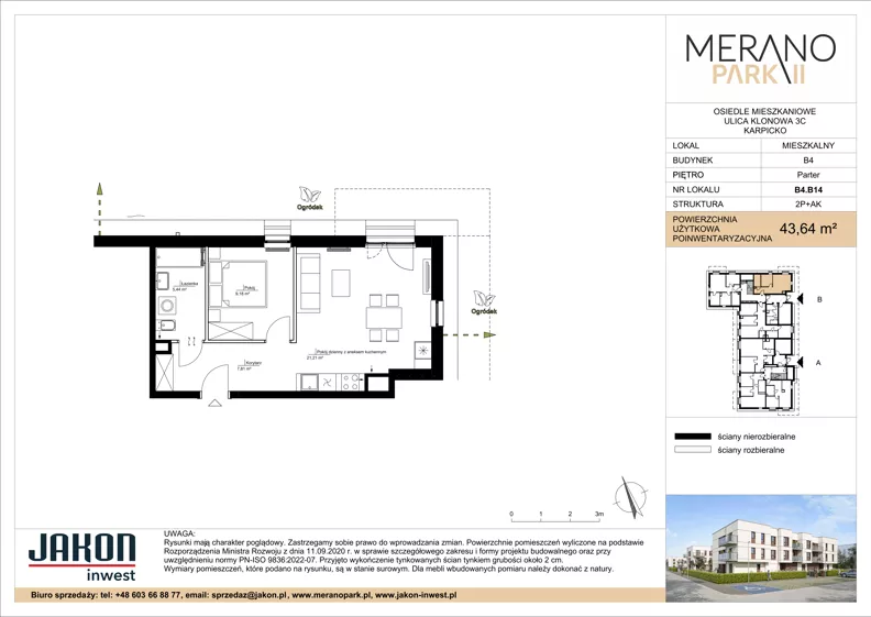 2 pokoje, mieszkanie 43,64 m², parter, oferta nr B4.B14, Merano Park II, Wolsztyn, ul. Klonowa 3
