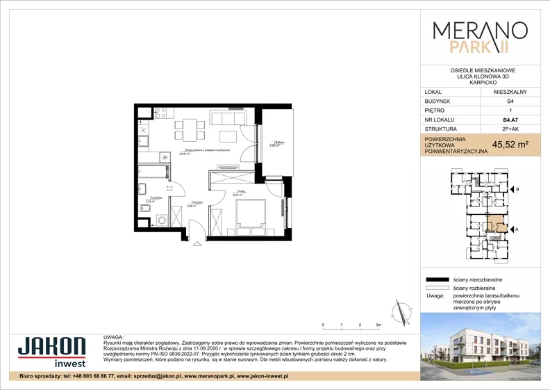 2 pokoje, mieszkanie 45,52 m², piętro 1, oferta nr B4.A7, Merano Park II, Wolsztyn, ul. Klonowa 3