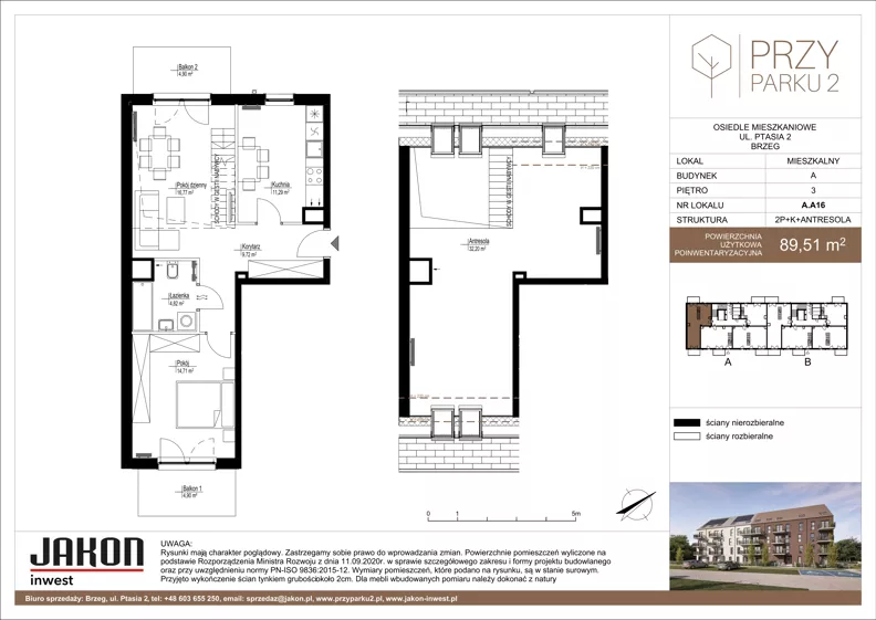 2 pokoje, mieszkanie 89,51 m², piętro 3, oferta nr A.A16, Przy Parku 2, Brzeg, ul. Ptasia 2
