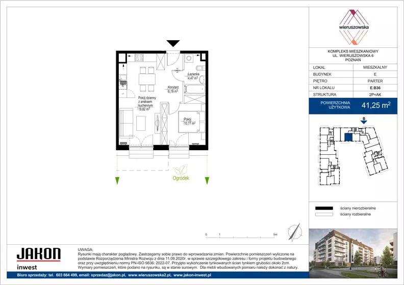2 pokoje, mieszkanie 41,25 m², parter, oferta nr E.B36, Wieruszowska, Poznań, Grunwald, Junikowo, ul. Wieruszowska 4