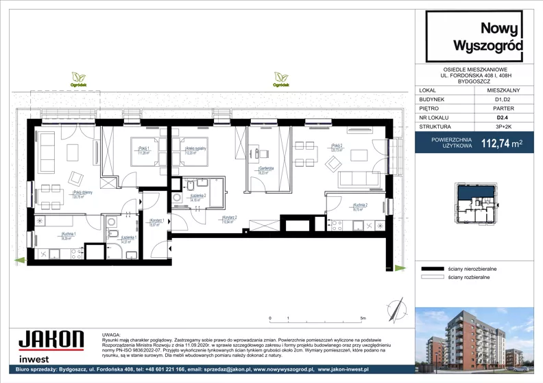 3 pokoje, mieszkanie 112,74 m², parter, oferta nr D2.4, Nowy Wyszogród, Bydgoszcz, Stary Fordon, ul. Fordońska 408