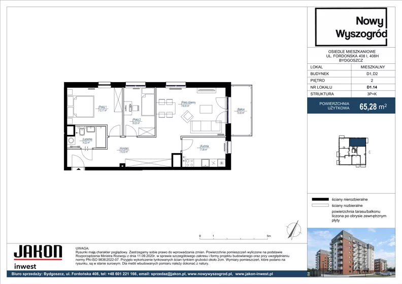 3 pokoje, mieszkanie 65,28 m², piętro 2, oferta nr D1.14, Nowy Wyszogród, Bydgoszcz, Stary Fordon, ul. Fordońska 408