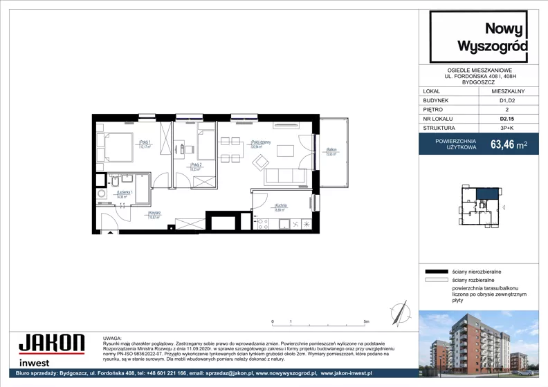 3 pokoje, mieszkanie 63,46 m², piętro 2, oferta nr D2.15, Nowy Wyszogród, Bydgoszcz, Stary Fordon, ul. Fordońska 408