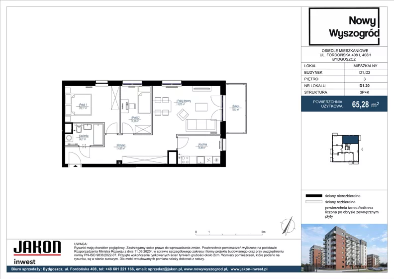 3 pokoje, mieszkanie 65,28 m², piętro 3, oferta nr D1.20, Nowy Wyszogród, Bydgoszcz, Stary Fordon, ul. Fordońska 408