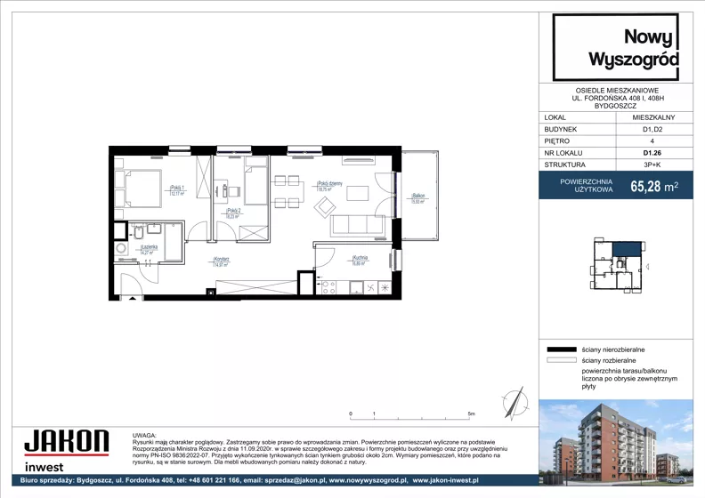 3 pokoje, mieszkanie 65,28 m², piętro 4, oferta nr D1.26, Nowy Wyszogród, Bydgoszcz, Stary Fordon, ul. Fordońska 408