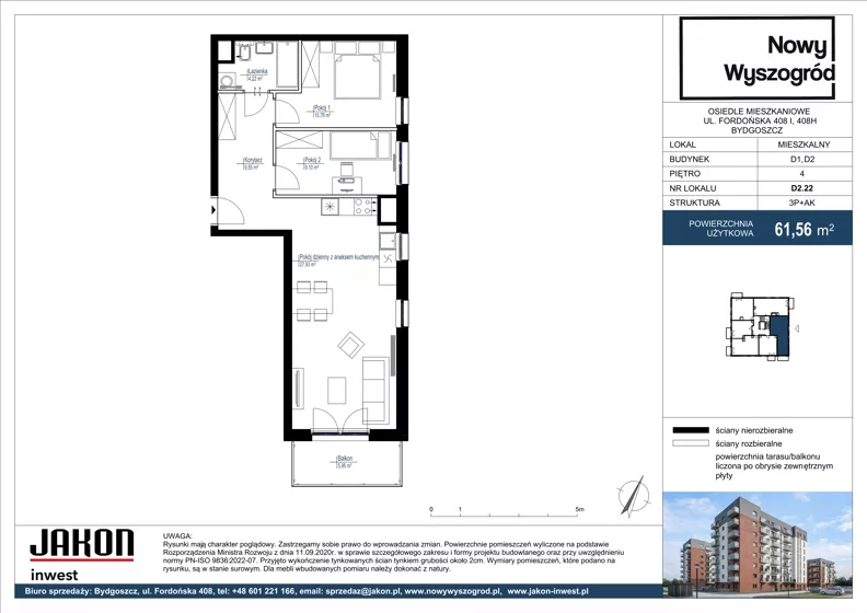 3 pokoje, mieszkanie 61,56 m², piętro 4, oferta nr D2.22, Nowy Wyszogród, Bydgoszcz, Stary Fordon, ul. Fordońska 408