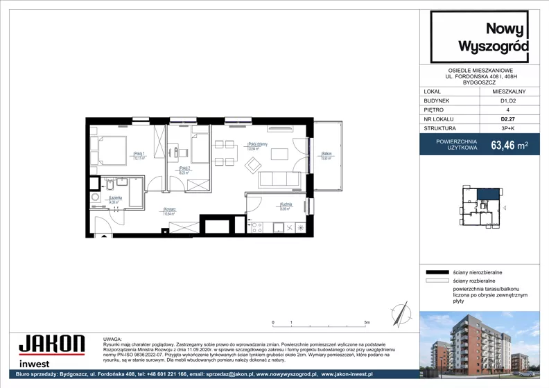 3 pokoje, mieszkanie 63,46 m², piętro 4, oferta nr D2.27, Nowy Wyszogród, Bydgoszcz, Stary Fordon, ul. Fordońska 408