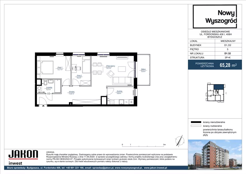 3 pokoje, mieszkanie 65,28 m², piętro 5, oferta nr D1.32, Nowy Wyszogród, Bydgoszcz, Stary Fordon, ul. Fordońska 408