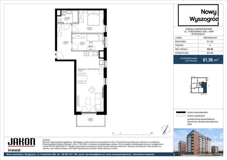 3 pokoje, mieszkanie 61,56 m², piętro 5, oferta nr D2.28, Nowy Wyszogród, Bydgoszcz, Stary Fordon, ul. Fordońska 408