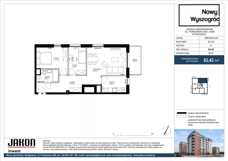 3 pokoje, mieszkanie 63,43 m², piętro 6, oferta nr D2.39, Nowy Wyszogród, Bydgoszcz, Stary Fordon, ul. Fordońska 408