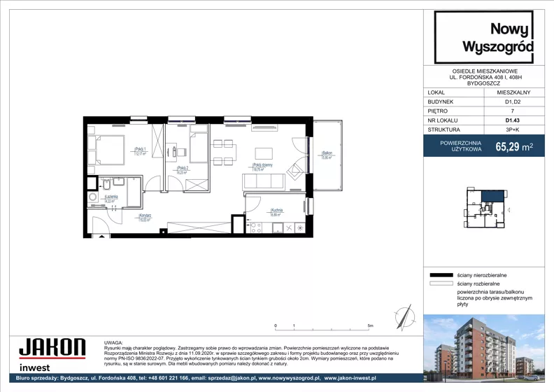 3 pokoje, mieszkanie 65,29 m², piętro 7, oferta nr D1.43, Nowy Wyszogród, Bydgoszcz, Stary Fordon, ul. Fordońska 408