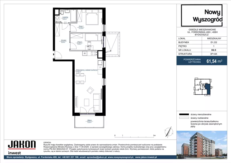 3 pokoje, mieszkanie 61,54 m², piętro 1, oferta nr D2.5, Nowy Wyszogród, Bydgoszcz, Stary Fordon, ul. Fordońska 408