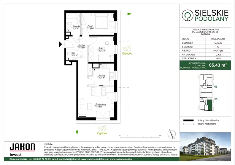 3 pokoje, mieszkanie 65,43 m², parter, oferta nr C.A1, Sielskie Podolany, Poznań, Podolany, Podolany, ul. Jasielska 9