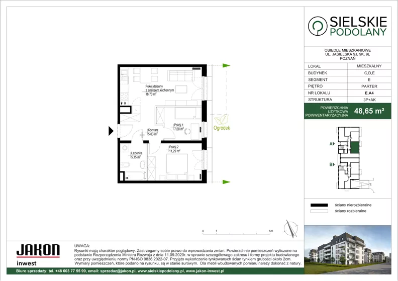 3 pokoje, mieszkanie 48,65 m², parter, oferta nr E.A4, Sielskie Podolany, Poznań, Podolany, Podolany, ul. Jasielska 9