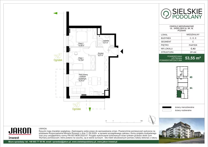 3 pokoje, mieszkanie 53,55 m², parter, oferta nr C.A3, Sielskie Podolany, Poznań, Podolany, Podolany, ul. Jasielska 9