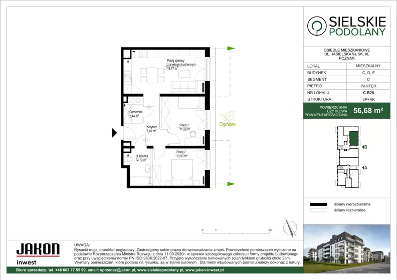 3 pokoje, mieszkanie 56,68 m², parter, oferta nr C.B28, Sielskie Podolany, Poznań, Podolany, Podolany, ul. Jasielska 9