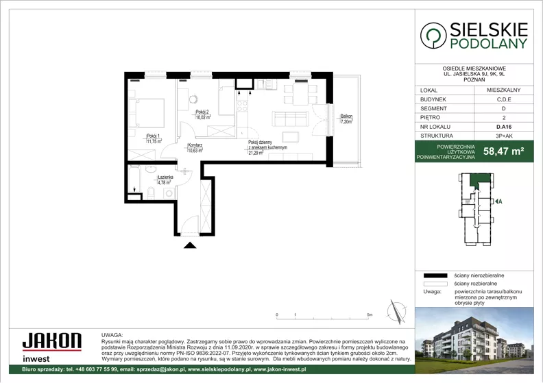 3 pokoje, mieszkanie 58,47 m², piętro 2, oferta nr D.A16, Sielskie Podolany, Poznań, Podolany, Podolany, ul. Jasielska 9