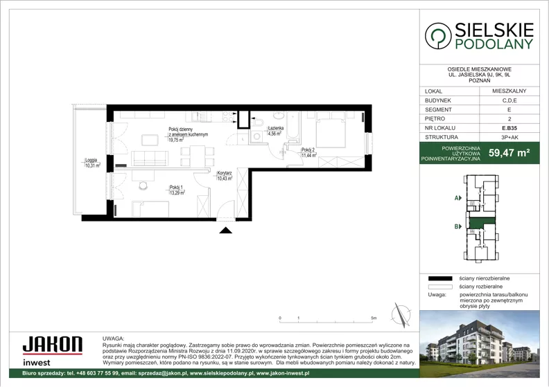 3 pokoje, mieszkanie 59,47 m², piętro 2, oferta nr E.B35, Sielskie Podolany, Poznań, Podolany, Podolany, ul. Jasielska 9