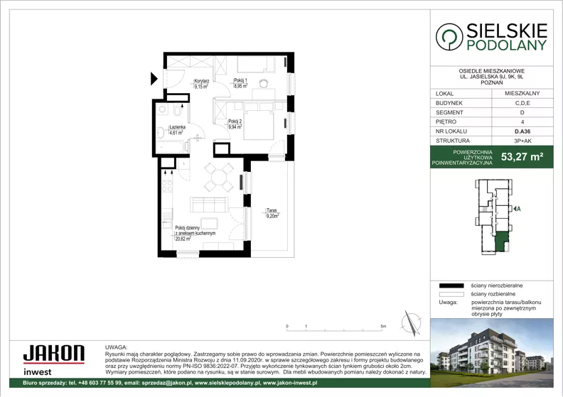 3 pokoje, mieszkanie 53,27 m², piętro 4, oferta nr D.A36, Sielskie Podolany, Poznań, Podolany, Podolany, ul. Jasielska 9
