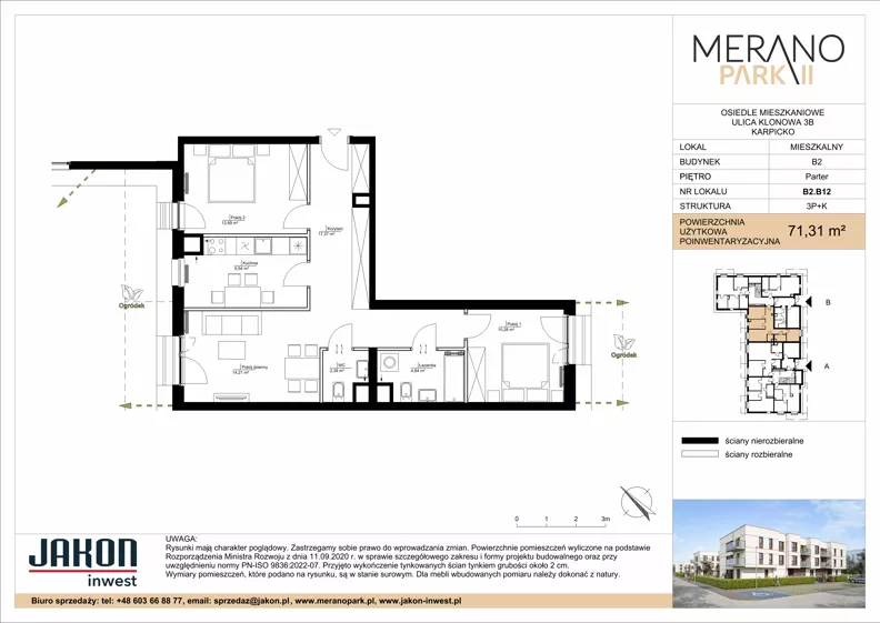 3 pokoje, mieszkanie 71,31 m², parter, oferta nr B2.B12, Merano Park II, Wolsztyn, ul. Klonowa 3