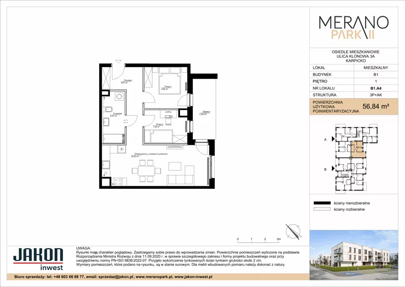 3 pokoje, mieszkanie 56,84 m², piętro 1, oferta nr B1.A4, Merano Park II, Wolsztyn, ul. Klonowa 3