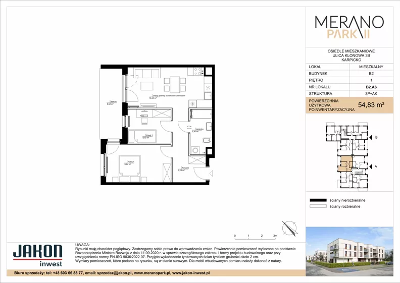 3 pokoje, mieszkanie 54,83 m², piętro 1, oferta nr B2.A6, Merano Park II, Wolsztyn, ul. Klonowa 3
