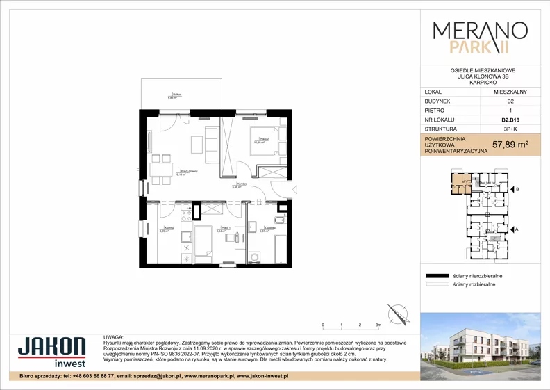 3 pokoje, mieszkanie 57,89 m², piętro 1, oferta nr B2.B18, Merano Park II, Wolsztyn, ul. Klonowa 3