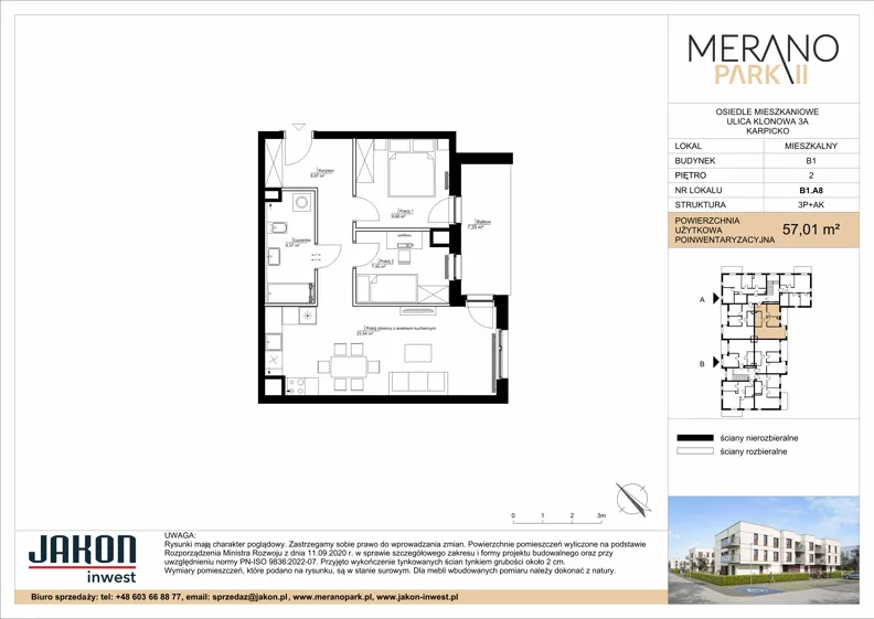 3 pokoje, mieszkanie 57,01 m², piętro 2, oferta nr B1.A8, Merano Park II, Wolsztyn, ul. Klonowa 3