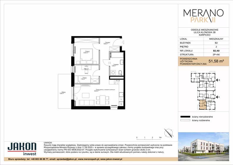 3 pokoje, mieszkanie 51,58 m², piętro 2, oferta nr B2.A9, Merano Park II, Wolsztyn, ul. Klonowa 3
