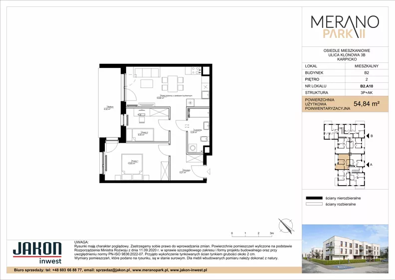 3 pokoje, mieszkanie 54,84 m², piętro 2, oferta nr B2.A10, Merano Park II, Wolsztyn, ul. Klonowa 3